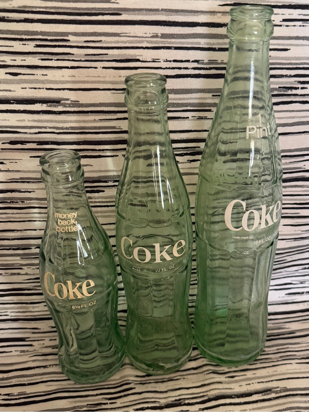 Vintage Coca Cola Light Green Glass Bottle Set